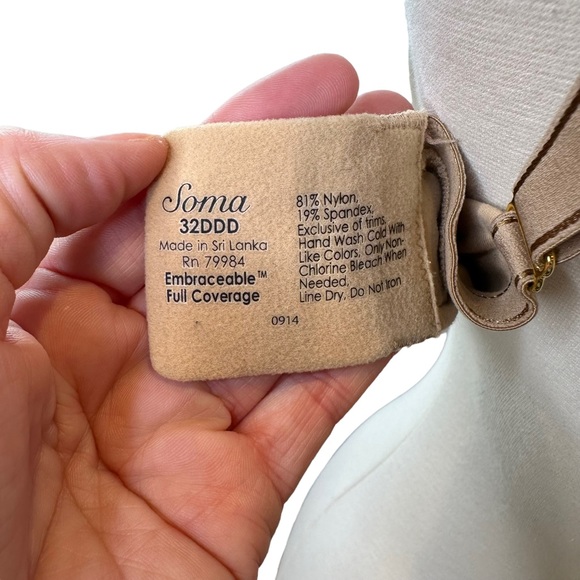 Soma Embraceable Womens Full Coverage Bra Padded Wired Beige 32DDD 32F - Picture 5 of 5